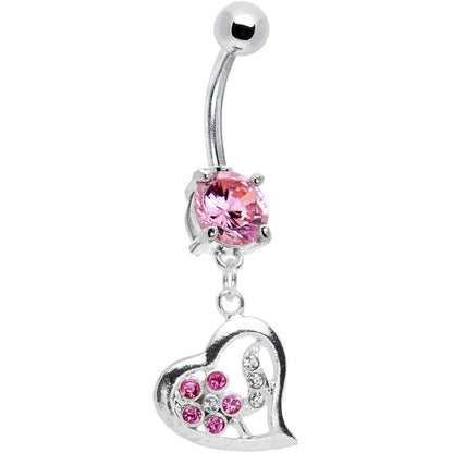 Pink CZ Floral Heart Embrace Belly Ring