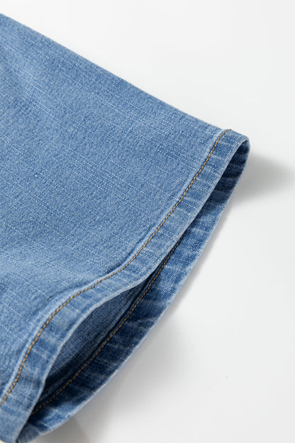 Elastic Waist Short Sleeve Denim Mini Dress
