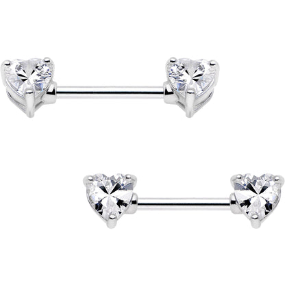 14G 9/16 Clear CZ Gem Heart Barbell Nipple Ring Set