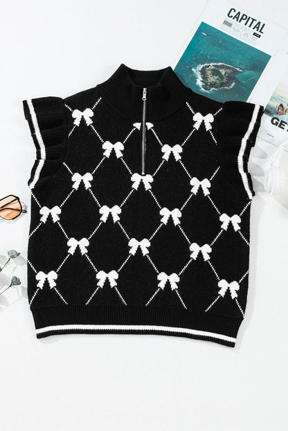 Valentine Bow Quarter-Zip Short Sleeve Sweater
