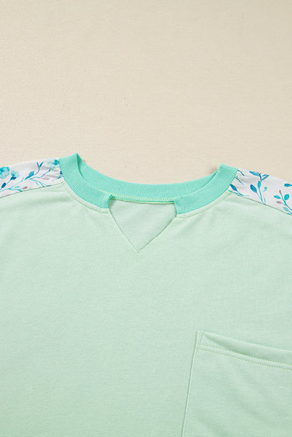 Plus Size Floral Patchwork Long Sleeve V-Neck Top