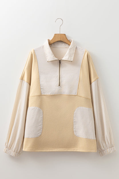 Plus Size Stripe Patchwork Half-Zip Sweatshirt