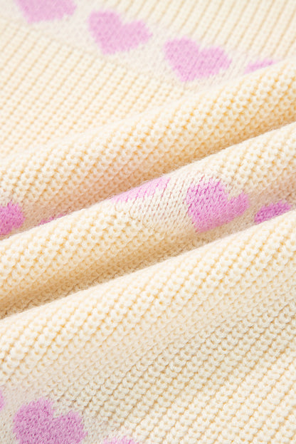 Valentine Heart Ribbed Knit Crewneck Sweater