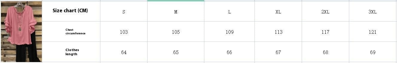 European And American Loose Plus Size Ruffle Sleeve T-shirt Top