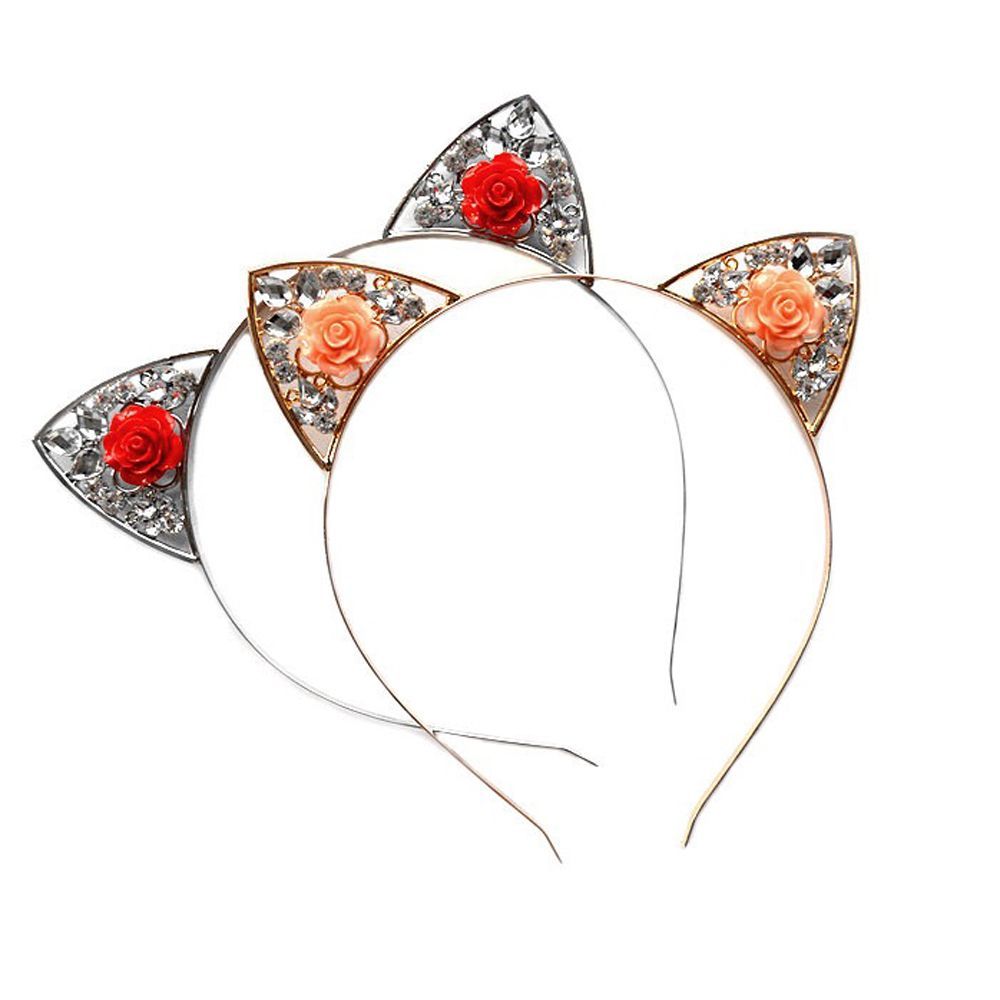 Alloy Diamond Rose Cat Ears Headband