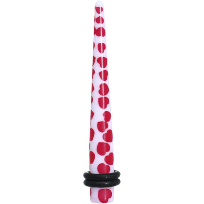 2G White Red Heart Acrylic Ear Taper