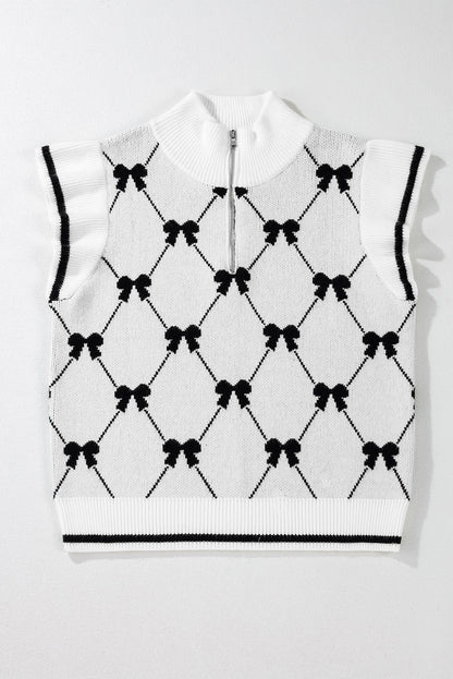 Valentine Bow Quarter-Zip Short Sleeve Sweater