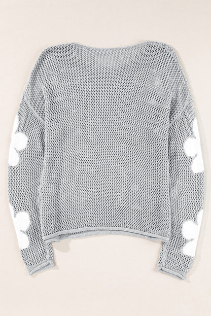 Floral Hollowed Knit Drop Shoulder Pullover Sweater