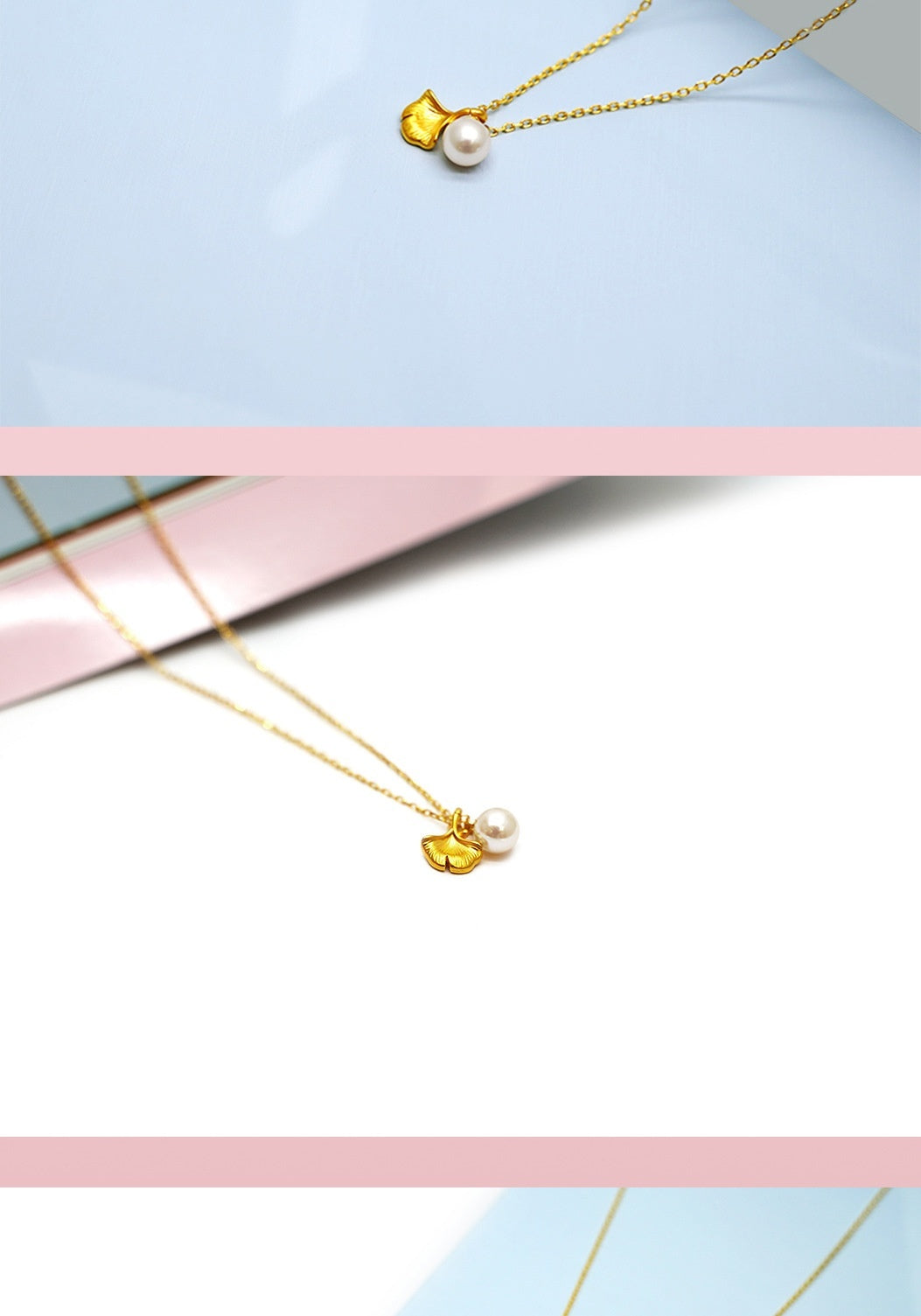 Pure Gold Ginkgo Leaf Pearl Necklace
