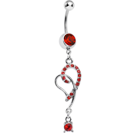 Red Gem Entwined Hollow Heart Belly Ring