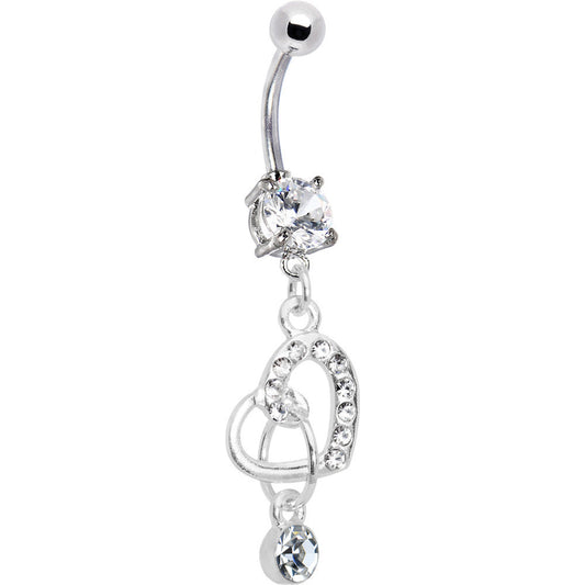 Crystalline Gem Charming Heart Dangle Belly Ring
