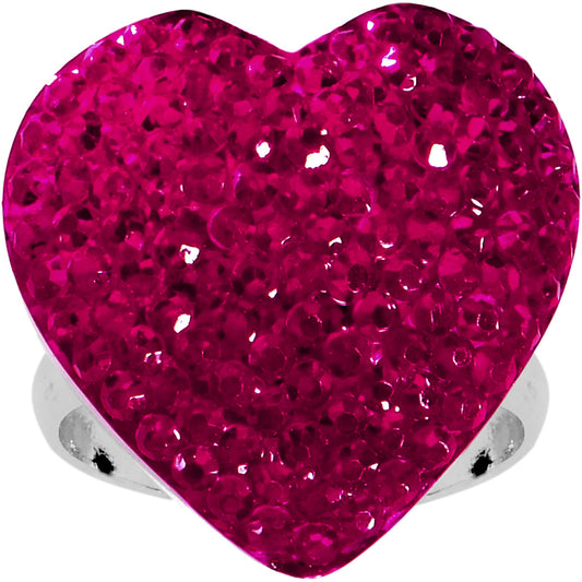 Fuchsia Sparkler Heart Adjustable Ring