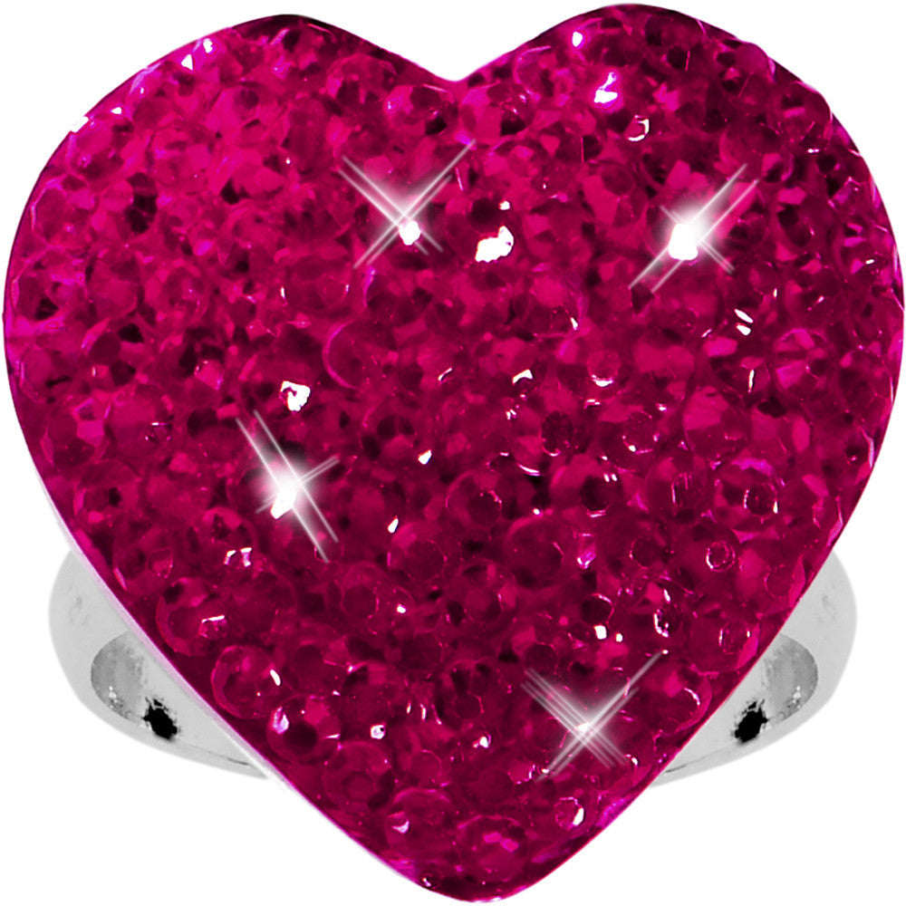 Fuchsia Sparkler Heart Adjustable Ring