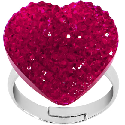 Fuchsia Sparkler Heart Adjustable Ring