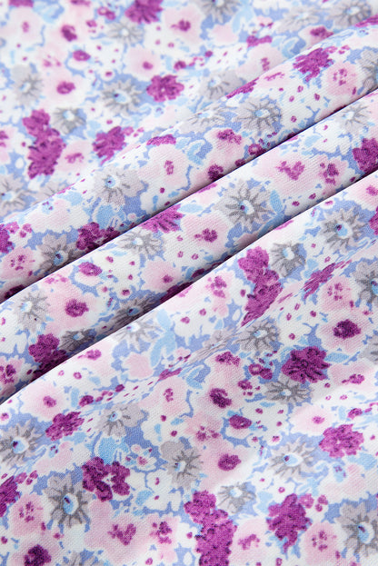 Floral Bubble Sleeve Shirred High Waist Maxi Dress