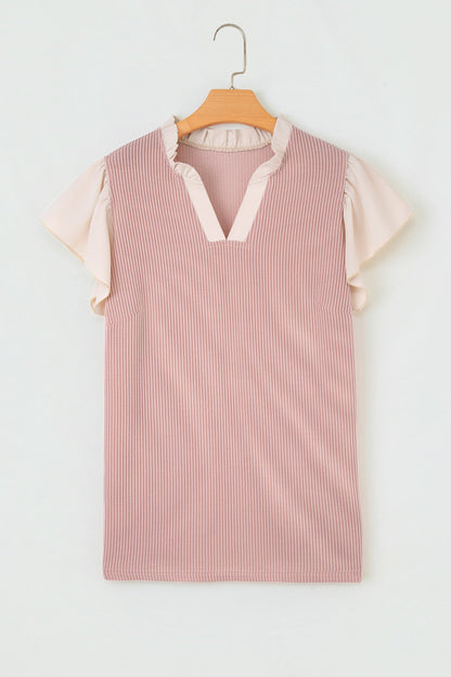 Plus Size Corded Ruffle Sleeve Frilled V-Neck Blouse