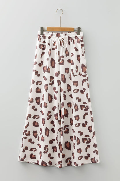 Leopard Drawstring High Waist Pocketed Pants