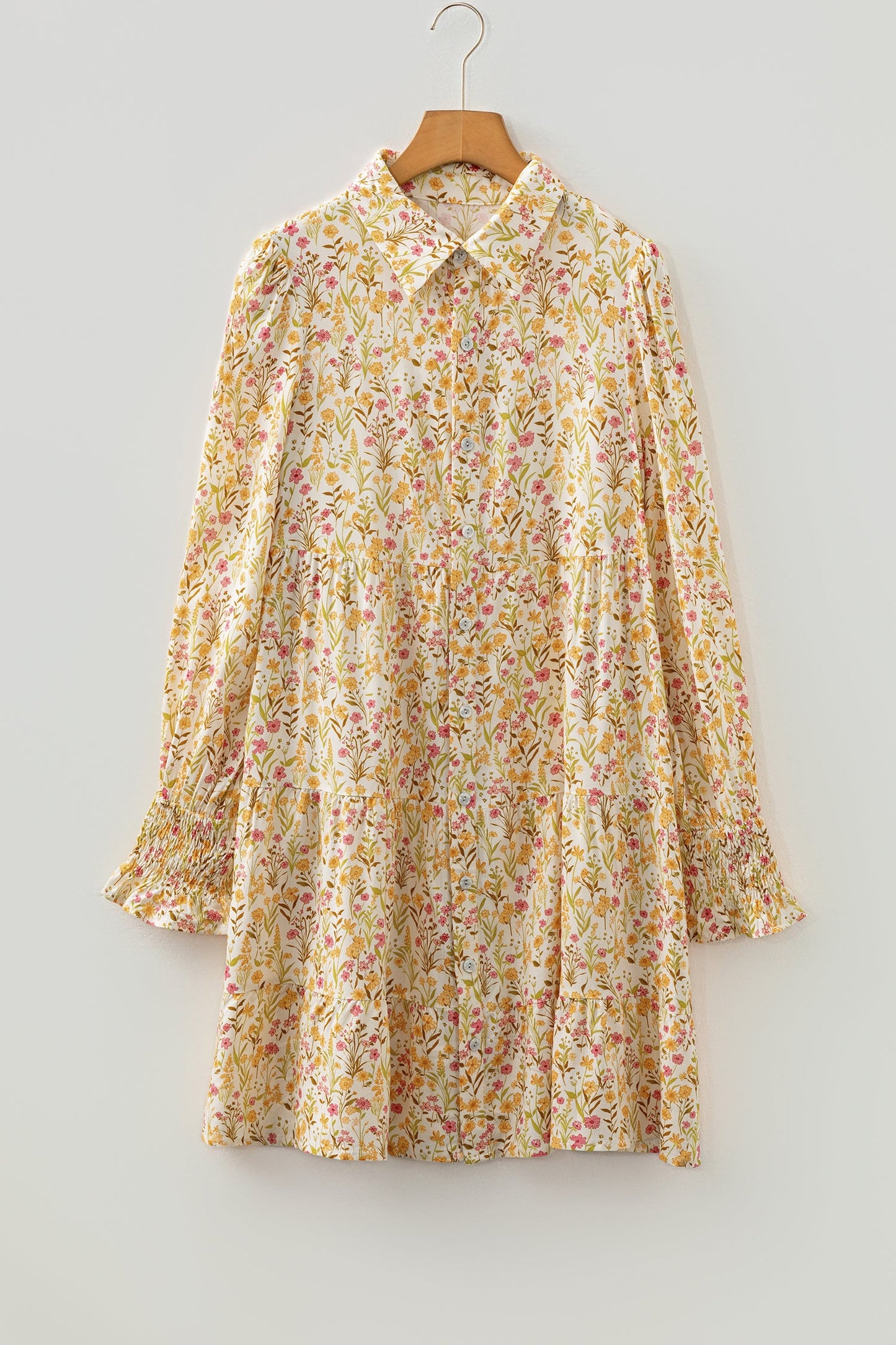 Floral Frilly Trim Smocked Cuff Dress