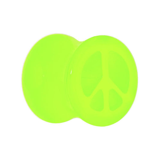 Acrylic Neon Green Peace Sign Tunnel Plug 2G to 20mm