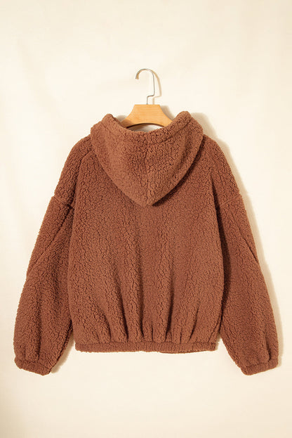 Solid Sherpa Fleece Zip Up Hooded Jacket