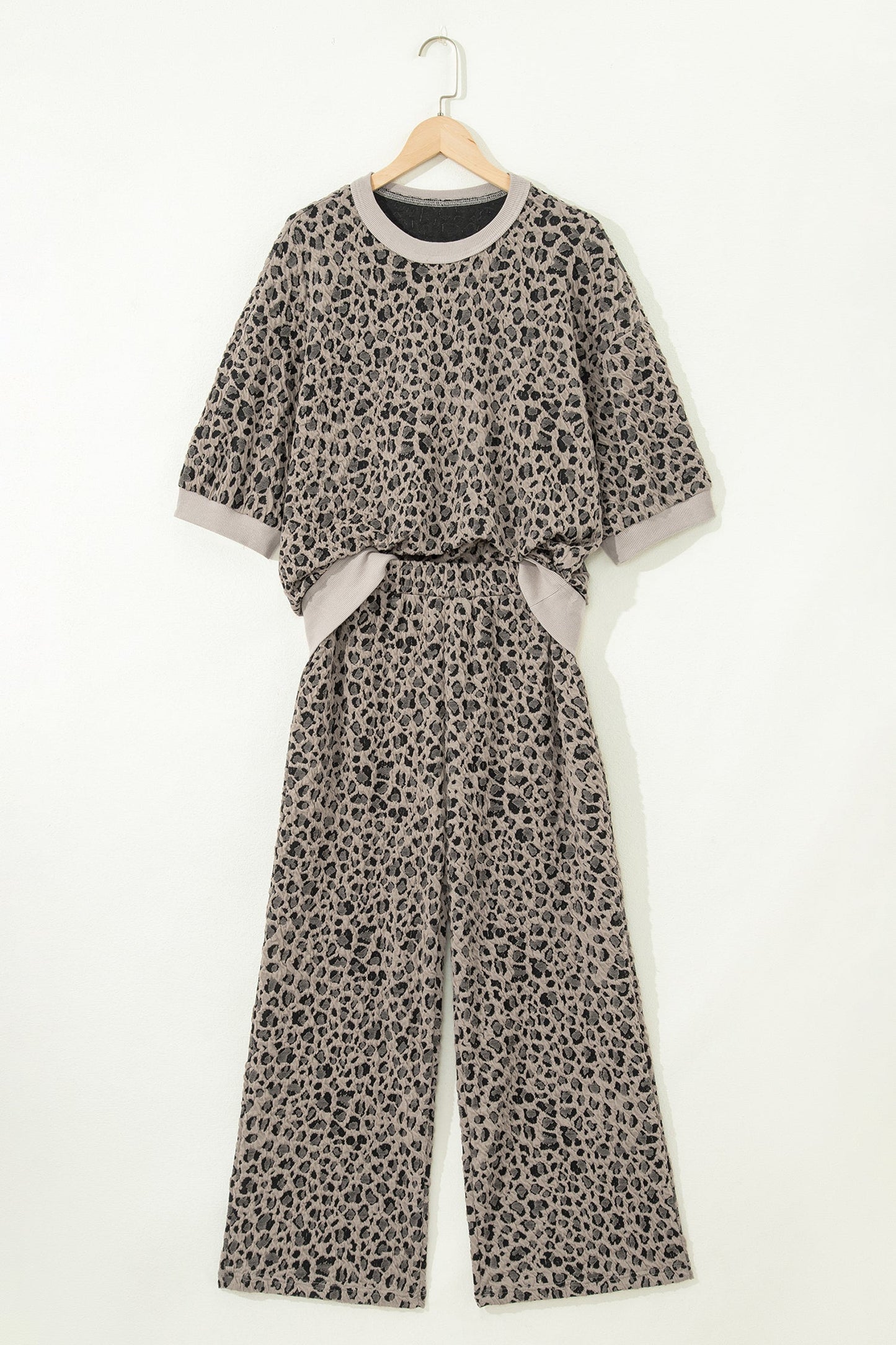 Leopard Jacquard Half Sleeve & Jumper Wide Leg Pants