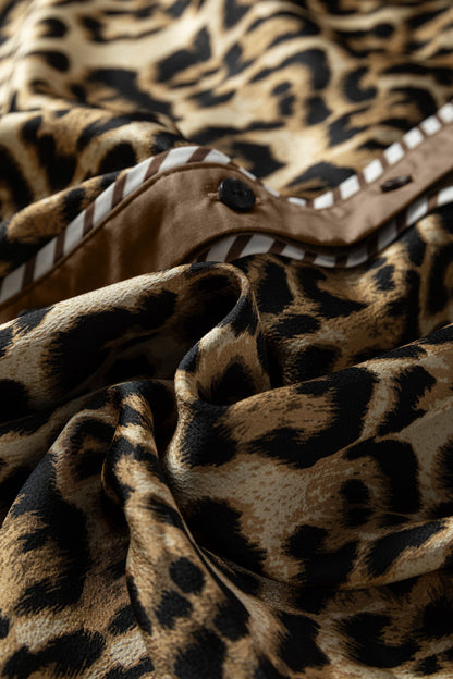 Leopard Collared 3/4 Sleeve Shirt and Pants Set