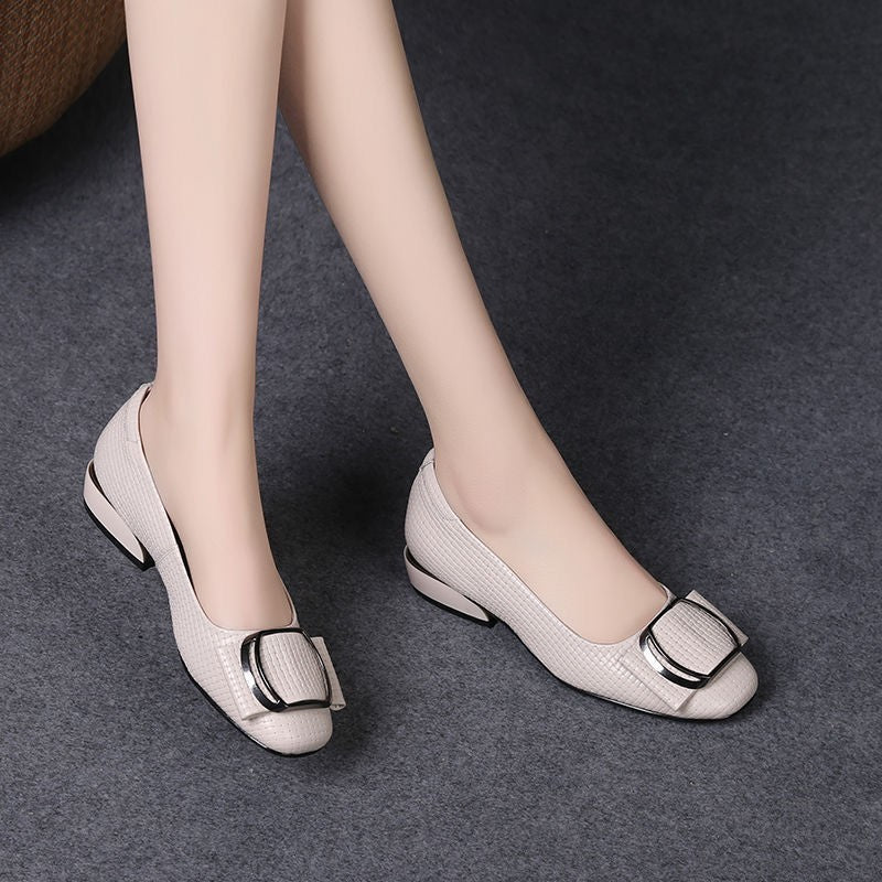 Fashionable Non-slip Thick Heel Leather Shoes