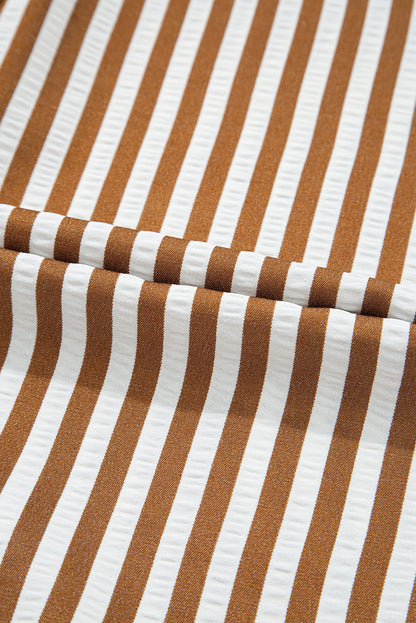 Stripe Ruffle Hem Collared Long Sleeve Shirt Mini Dress