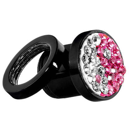 0G Pink Crystal Ferido Yin Yang Acrylic Screw Fit Tunnel