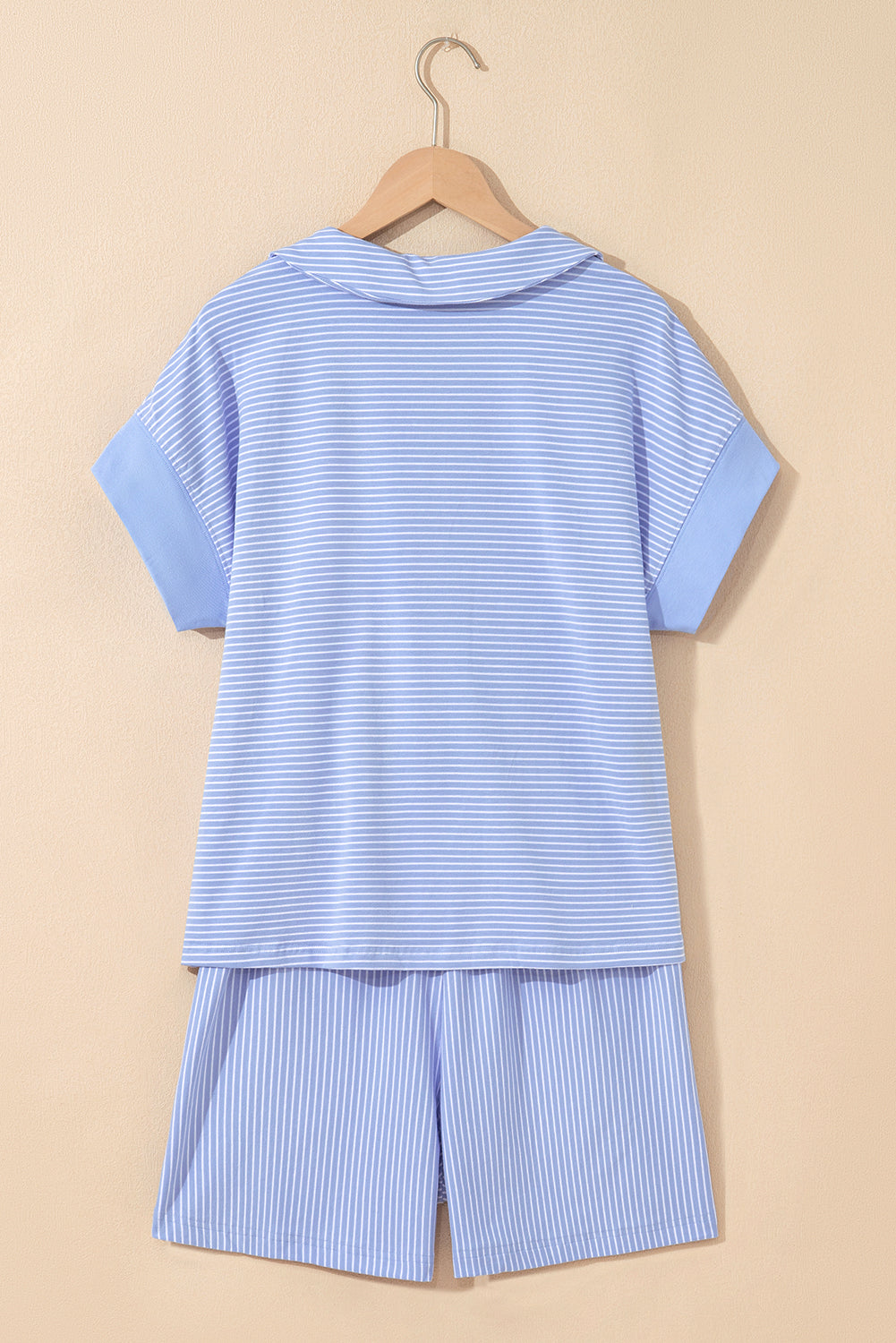 Stripe Dolman Polo Shirt & Drawstring Shorts Set