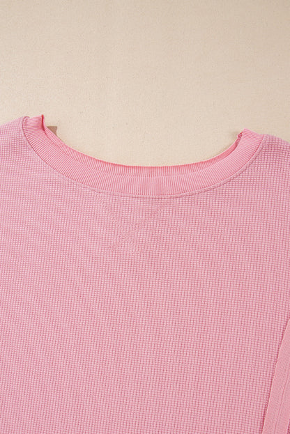 Waffle Knit Bishop Sleeve Side Split Top