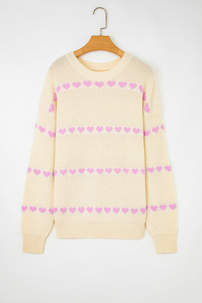 Valentine Heart Ribbed Knit Crewneck Sweater