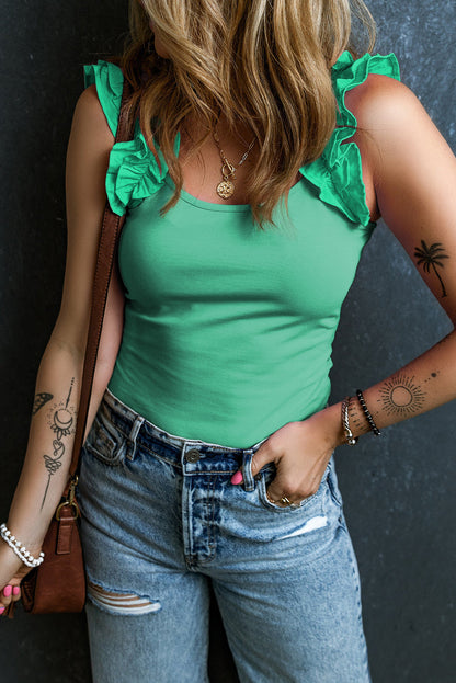 Ruffle Wide Straps Slim Tank Top