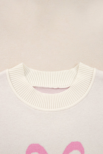 Bow Tie Ribbed Trim Drop Shoulder Sweater