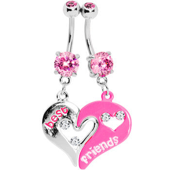 Pink Open Heart Best Friends Belly Ring Set