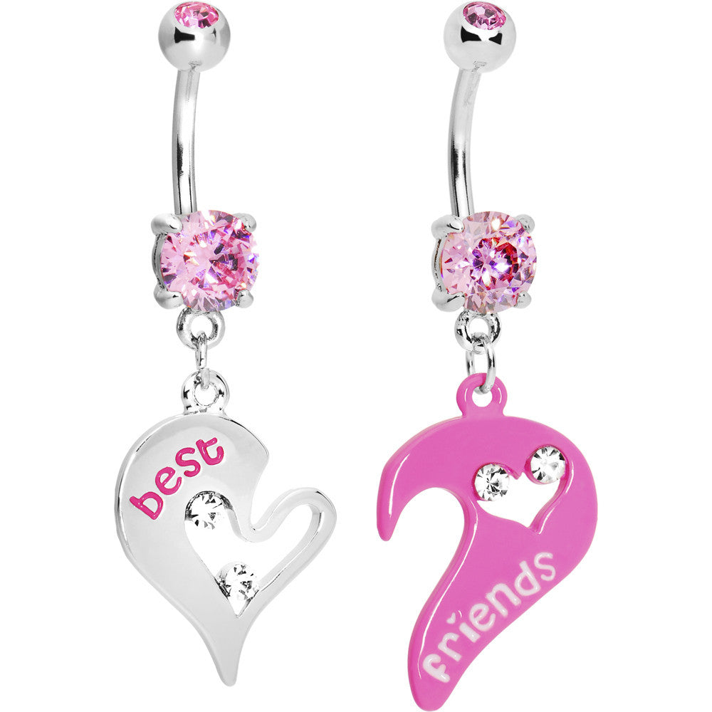 Pink Open Heart Best Friends Belly Ring Set