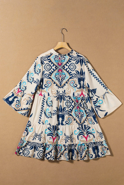Tribal Bracelet Sleeve Button Mini Dress