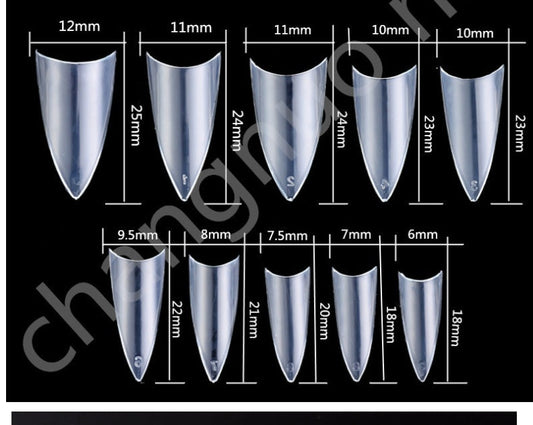 500-Piece Manicure Fake Nail Tips - Natural & Transparent, Pointed Korean Standard