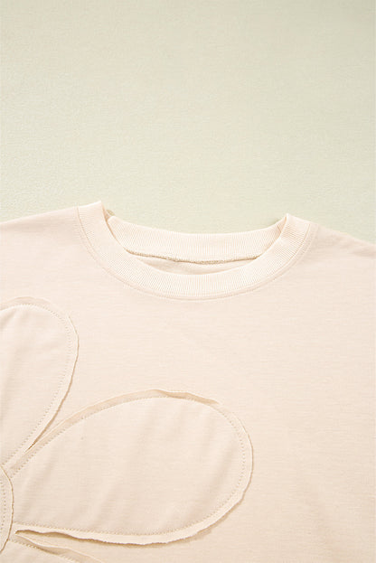 Flower Patchwork Raw Edge Drop Shoulder Top