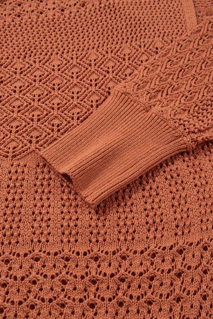 Plus Size Solid Pointelle Knit Open Front Cardigan