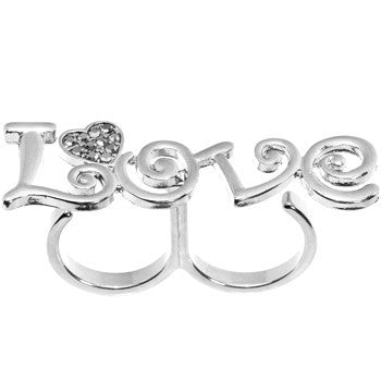 Gun Metal Color Love Heart Double Finger Ring