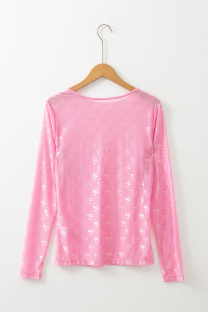 Bow Mesh Long Sleeve Top