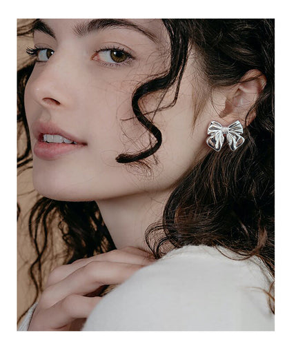 Euro-American Bow Earrings, 18K Copper Plating