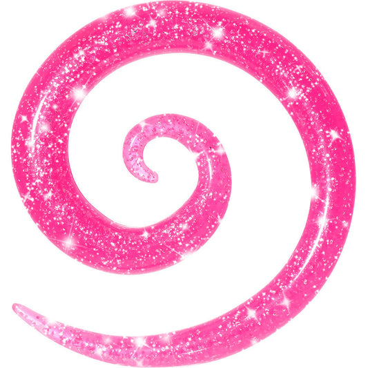 0G Hot Pink Acrylic Glitter Spiral Taper