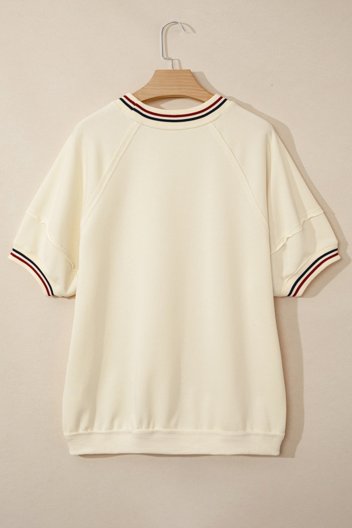 Varsity Stripe Neckline Cuff Short Sleeve Tunic