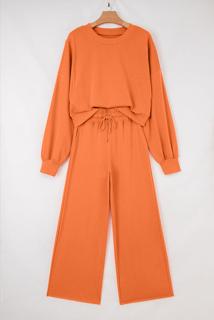 Solid Puff Sleeve Top and Drawstring Pants Set