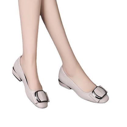 Fashionable Non-slip Thick Heel Leather Shoes