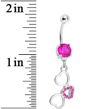 Fuchsia Pink Gem Flowing Hearts Belly Ring
