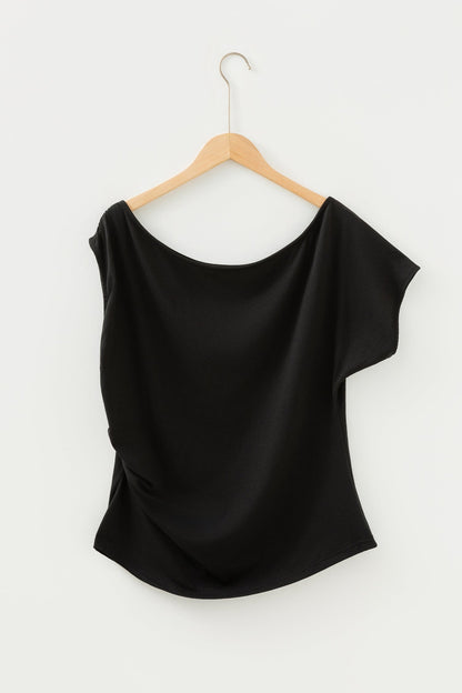 Plus Size Solid Asymmetric Neck Blouse