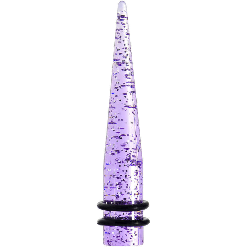 00G Purple Acrylic Silver Glitter Taper